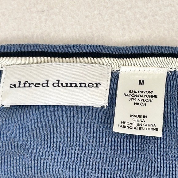 Alfred Dunner Womens Cardigan Sweater Blue Geometric Trim Pockets Open Front M - Picture 2 of 9